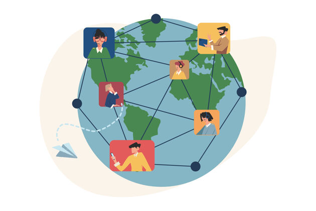 商人通过世界各地的互联网社交网络进行交流互联网地图团队