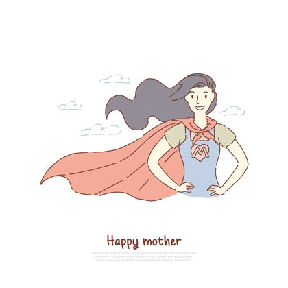 亲子关系勇敢的母亲站在超级英雄的姿态父母妈妈超级