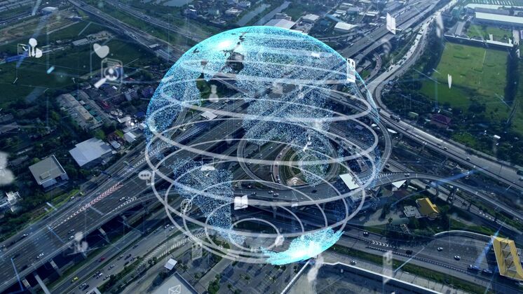 无线智慧城市的全球互联和互联网现代化传感器动画汽车
