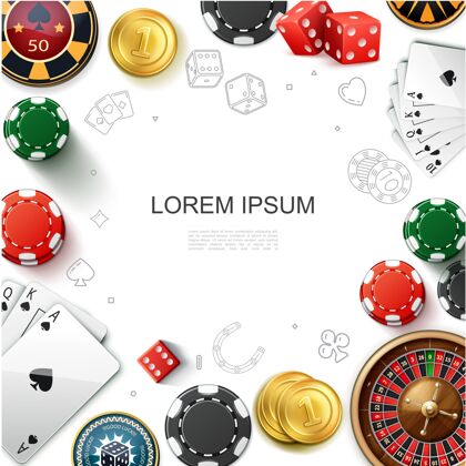 游戏现实赌场赌博与轮盘赌轮纸牌游戏芯片和金币插图模板筹码现实插图