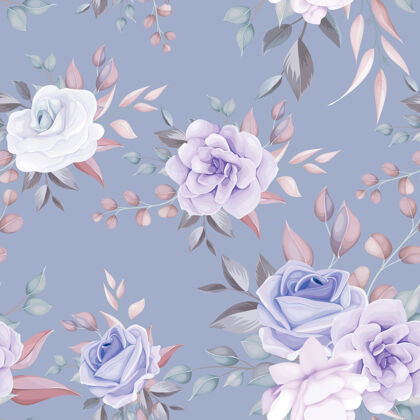 粉彩美丽的无缝花卉图案与柔软的紫色花朵无缝模式花卉婚礼
