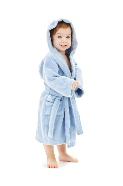 儿童穿蓝袍白袍的男婴男孩柔软护理