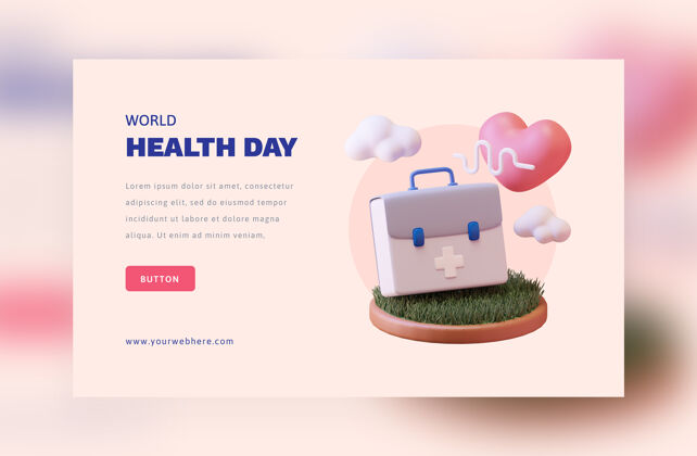 三维世界卫生日3d渲染概念用户界面网页模板登录页模板