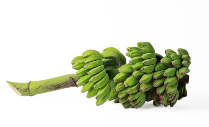 有机一群热带水果绿香蕉隔离在白色植物水果自然