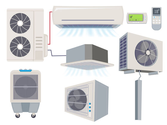 遥控吹空气过滤器空调通风系统卡通插图暖通空调空气冷却器
