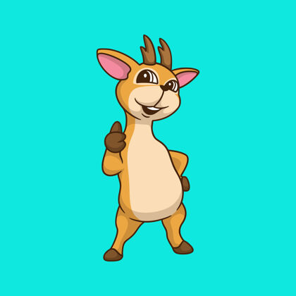 幼稚卡通动物设计鹿大拇指向上的姿势动物鹿角