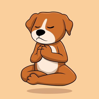 姿势狗瑜伽动物卡通隔离米色动物坐着小猎犬