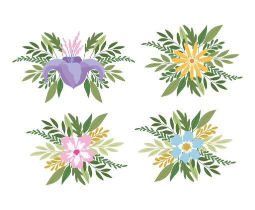 装饰一套白色背景上的花卉插画设计植物花叶