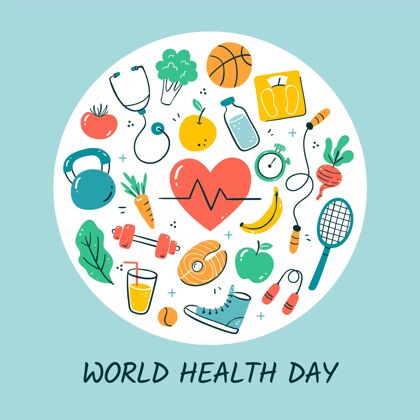 国际手绘世界卫生日插图健康手绘庆祝