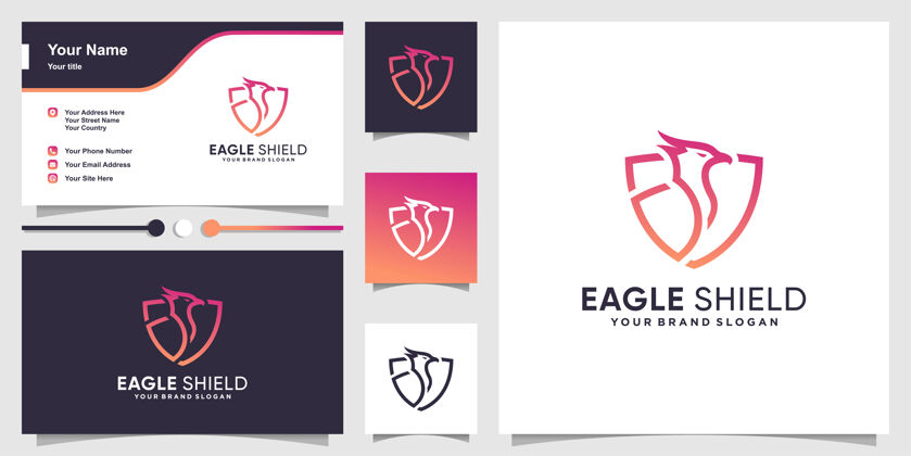 鹰鹰标志与创意盾概念和名片设计模板商标鸟保护