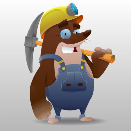 瓷砖卡通可爱的鼹鼠矿工游戏插图动物男孩剑