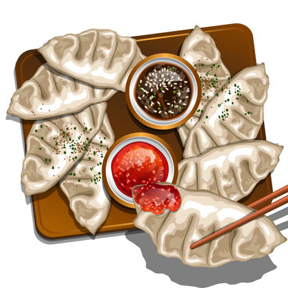 日本的日本酸甜酱汁饺子特写饺子食物