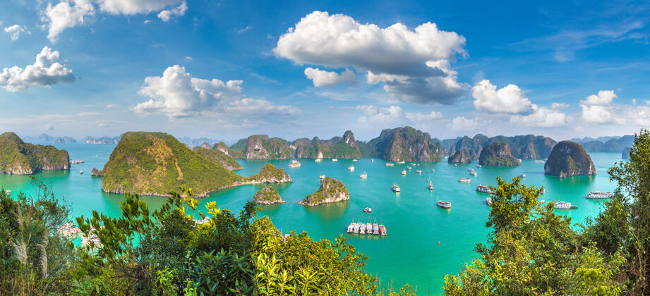 船越南哈龙湾全景鸟瞰图船景观海湾