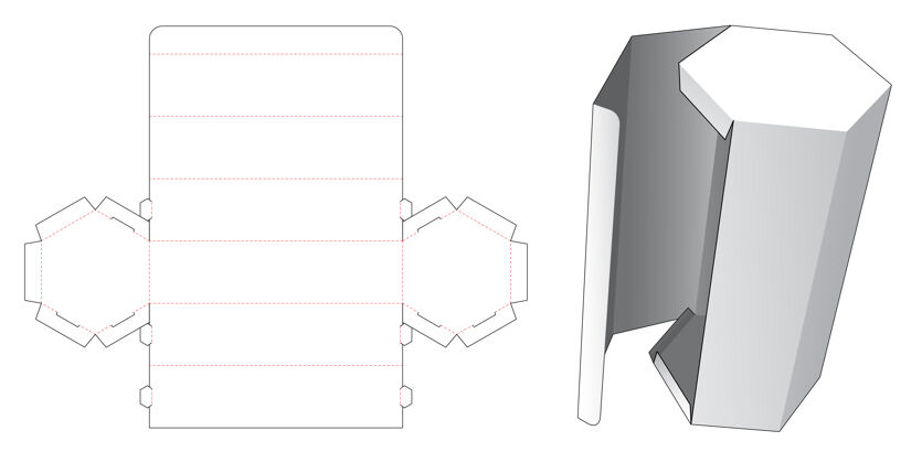 纸张高六边形包装与侧翻模切模板空白锁模板