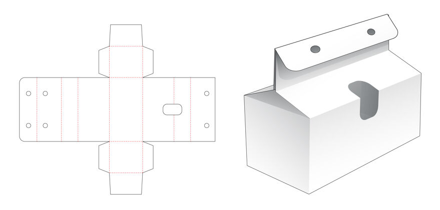 空白小窗和绳孔模切模板Bekery盒包装包装纸板