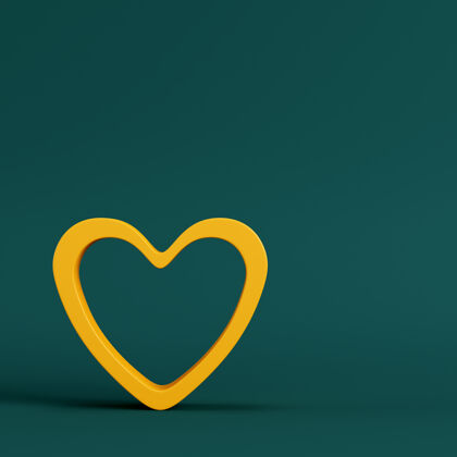 心形底座上的黄色抽象心形和深绿色的圆形框架情人节绿色心形