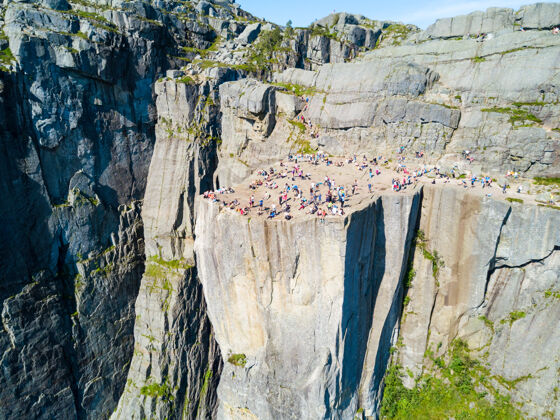 挪威Preikestolen或prekestolen或讲坛岩石鸟瞰图 挪威高原岩石远足