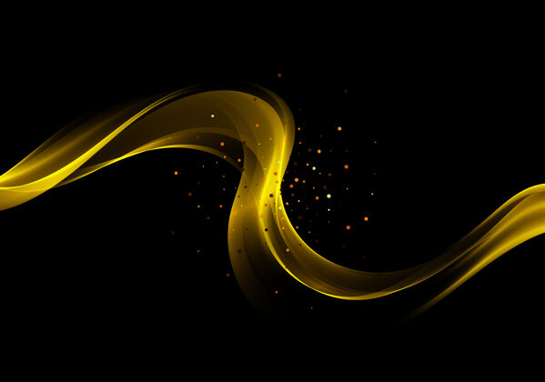 运动黑色背景上的抽象金色条纹平滑闪光闪亮