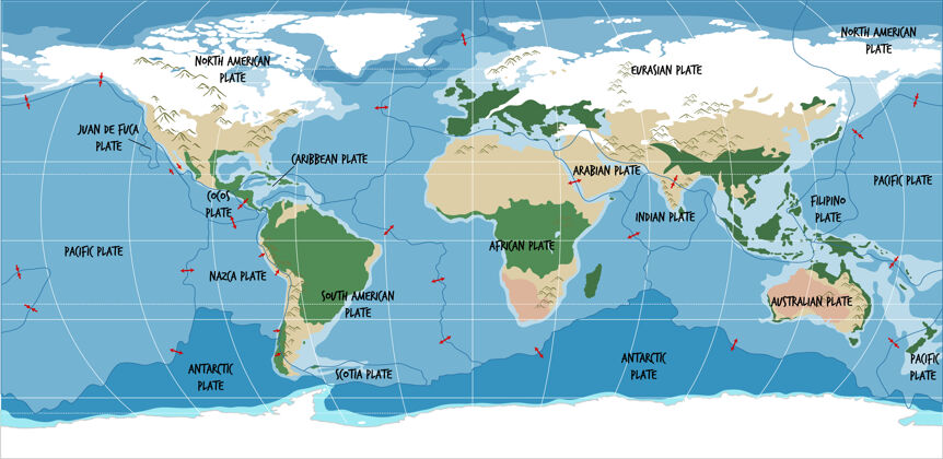 字体显示板块边界的世界地图陆地地图美国