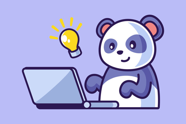 使用可爱的熊猫在笔记本电脑上工作的插图客户服务工作员工