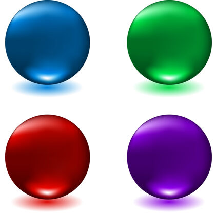 按钮四种不同颜色的光滑球体发光玻璃圆形