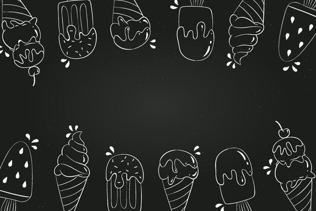 冷冻食品手绘冰淇淋黑板背景手绘墙纸黑板背景