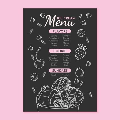 美味手绘冰激凌黑板菜单模板食品食客餐厅