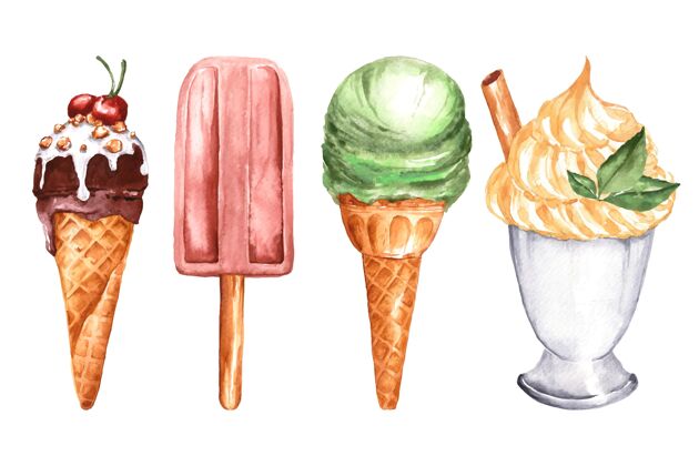 手绘手绘水彩画冰淇淋系列冰淇淋冷冻食品糖果