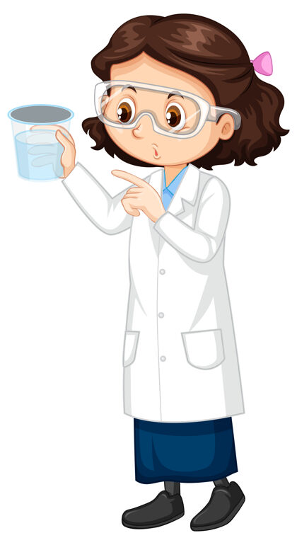 学生可爱的女孩卡通人物穿着科学实验外套小医生科学家