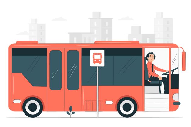 公交车司机巴士司机概念图车站公交车旅程