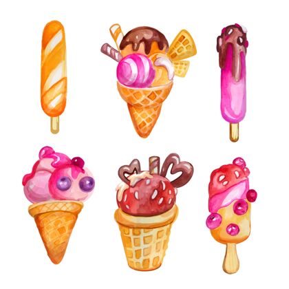 收藏手绘水彩画冰淇淋系列食品包装糖果