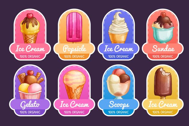 奶油手绘冰淇淋标签系列标签夏季食品