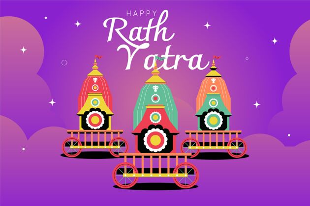 印度教Rathyatra庆典插画活动贺卡手绘