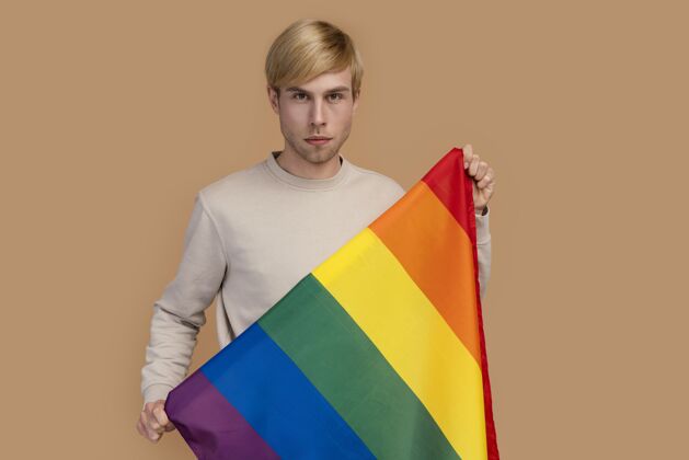 多彩带lgbt标志的笑脸男同志同性恋自由爱