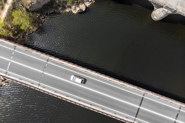 道路交通概念车上桥顶视图船空中汽车