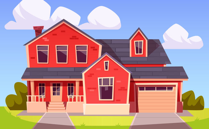 发展郊区的房子住宅楼用红砖砌成 带车库土地住宅郊区