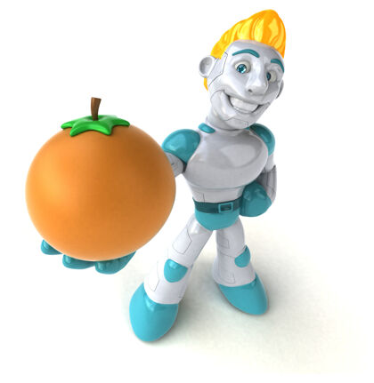 智能机器人-三维插图橙色自动化绿色