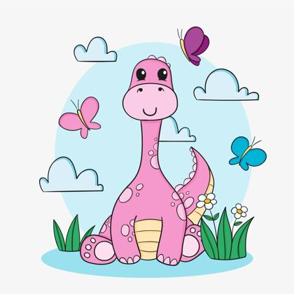 野生动物手绘恐龙宝宝插图古生物学恐龙宝宝恐龙
