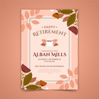 随时打印带叶子的退休贺卡模板老年人老年人年龄