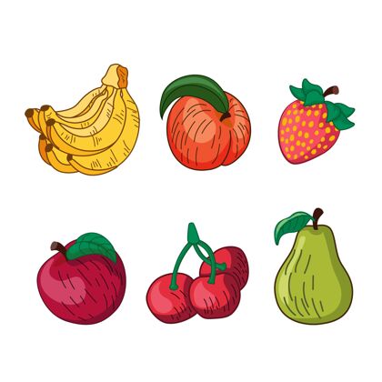 健康食品收集手工绘制的美味水果包装食品食品