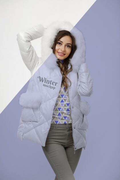 面料穿暖和夹克的中枪女人冬天模型衣服