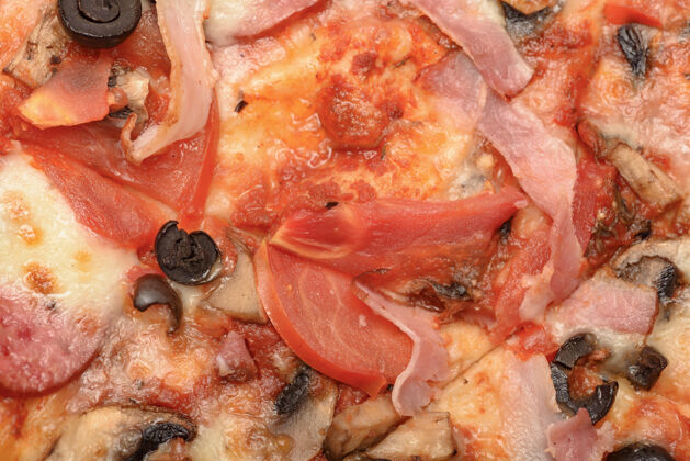 快餐披萨特写作为背景料理番茄晚餐