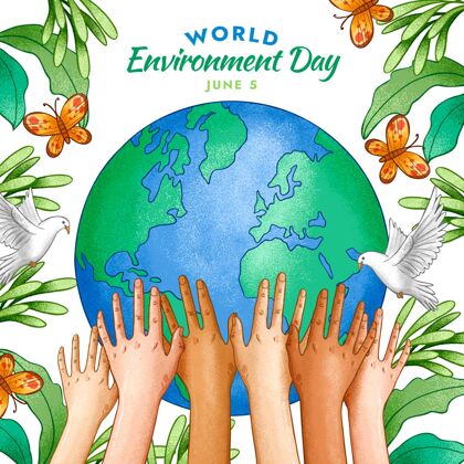 全球手绘世界环境日插画生态环境活动