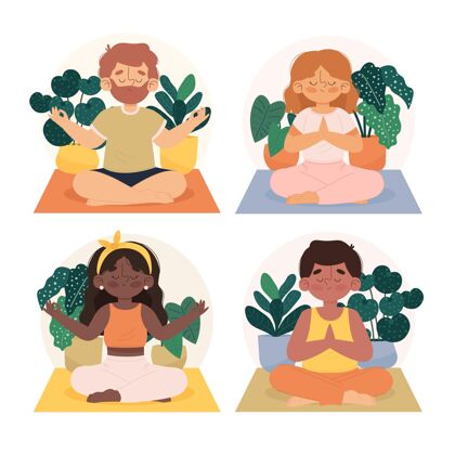 冥想有机扁平人冥想系列身体瑜伽健康