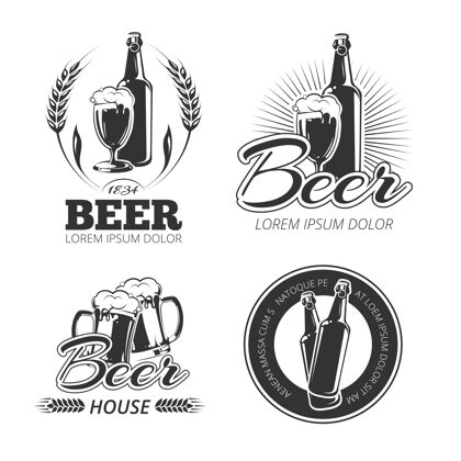排版老式啤酒标志 标签 徽章 标志集啤酒厂酒精白色