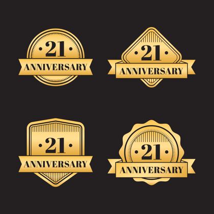 金色平面设计21周年纪念金徽章系列年龄包装节日