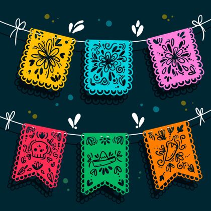 五颜六色装饰扁墨西哥装饰收藏cincodemayo庆典包装五颜六色