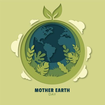 动物地球母亲节插图在纸上地球母亲日纸风格意识