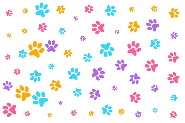 动物彩色狗或猫爪图案背景路猫轨道