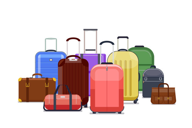 优雅旅行包和行李的颜色一堆旅行包的旅行说明套装玻璃等待